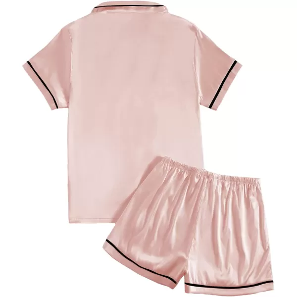 LYANER Women's Satin Silky Short Sleeve Button Shirt Sleepwear 2Piece Pajama Set