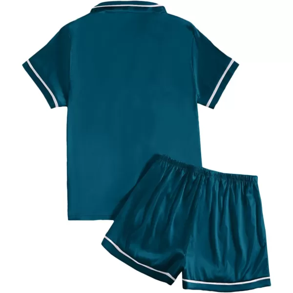LYANER Women's Satin Silky Short Sleeve Button Shirt Sleepwear 2Piece Pajama Set
