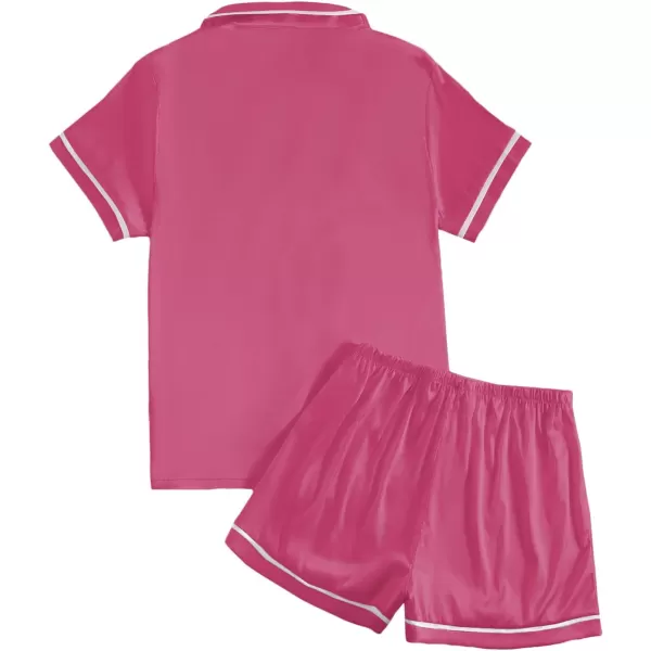 LYANER Women's Satin Silky Short Sleeve Button Shirt Sleepwear 2Piece Pajama Set