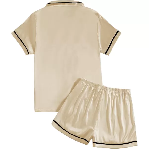 LYANER Women's Satin Silky Short Sleeve Button Shirt Sleepwear 2Piece Pajama Set