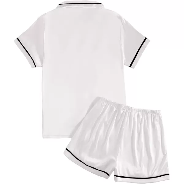 LYANER Women's Satin Silky Short Sleeve Button Shirt Sleepwear 2Piece Pajama Set