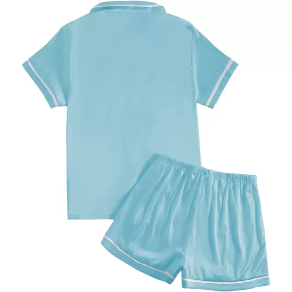 LYANER Women's Satin Silky Short Sleeve Button Shirt Sleepwear 2Piece Pajama Set