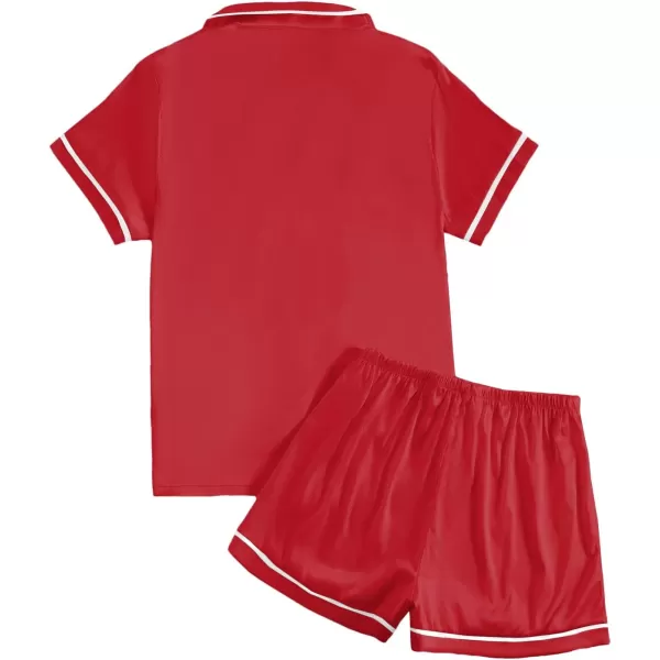 LYANER Women's Satin Silky Short Sleeve Button Shirt Sleepwear 2Piece Pajama Set