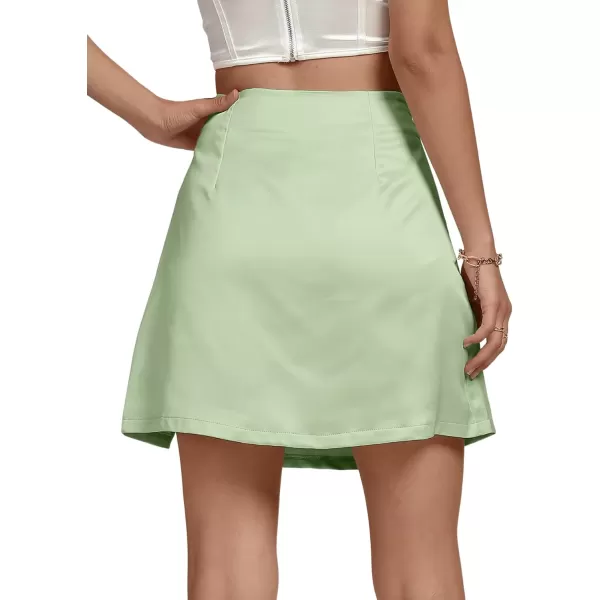 LYANER Women's Satin Silky Split Slit Hem High Wasit Zipper Mini Short Skirt