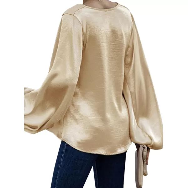 LYANER Women's Satin Silky V Neck Long Sleeve Blouse Shirt Tunic Top