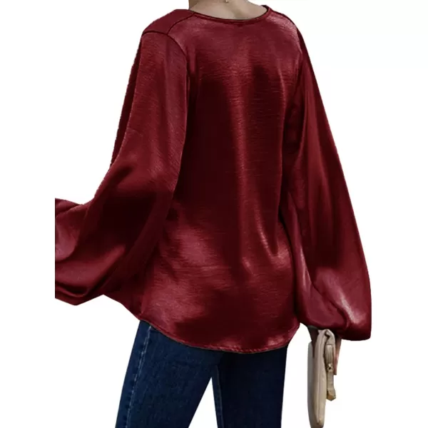 LYANER Women's Satin Silky V Neck Long Sleeve Blouse Shirt Tunic Top