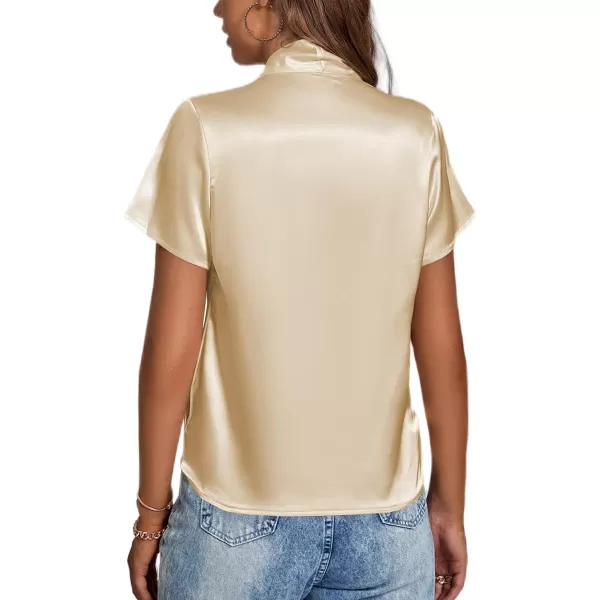 LYANER Women's Satin V Neck Short Sleeve Wrap Elegant Blouse Shirt