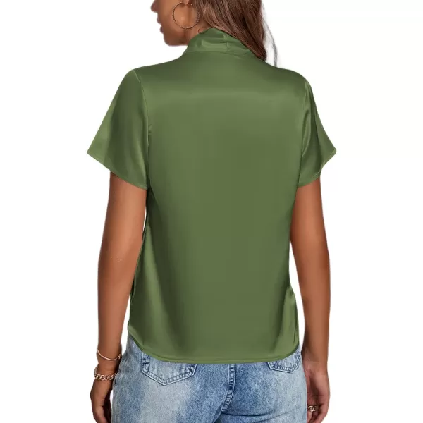 LYANER Women's Satin V Neck Short Sleeve Wrap Elegant Blouse Shirt