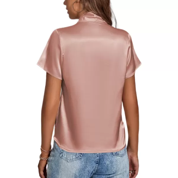 LYANER Women's Satin V Neck Short Sleeve Wrap Elegant Blouse Shirt