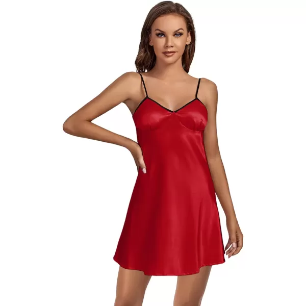 LYANER Women's Satin V Neck Spaghetti Strap Silk Slip Nightdress Chemise Nightgown