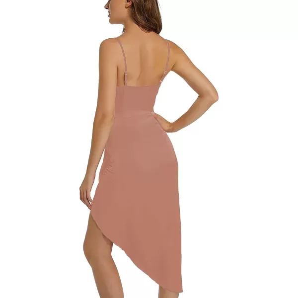 LYANER Women's Satin Wrap Ruched Bodycon Spaghetti Strap Club Party Midi Dress