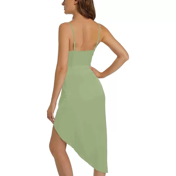 LYANER Women's Satin Wrap Ruched Bodycon Spaghetti Strap Club Party Midi Dress