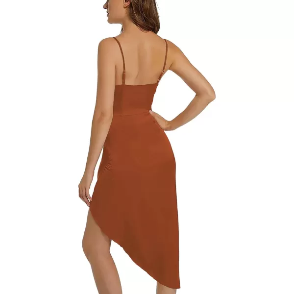 LYANER Women's Satin Wrap Ruched Bodycon Spaghetti Strap Club Party Midi Dress