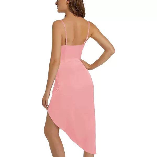 LYANER Women's Satin Wrap Ruched Bodycon Spaghetti Strap Club Party Midi Dress
