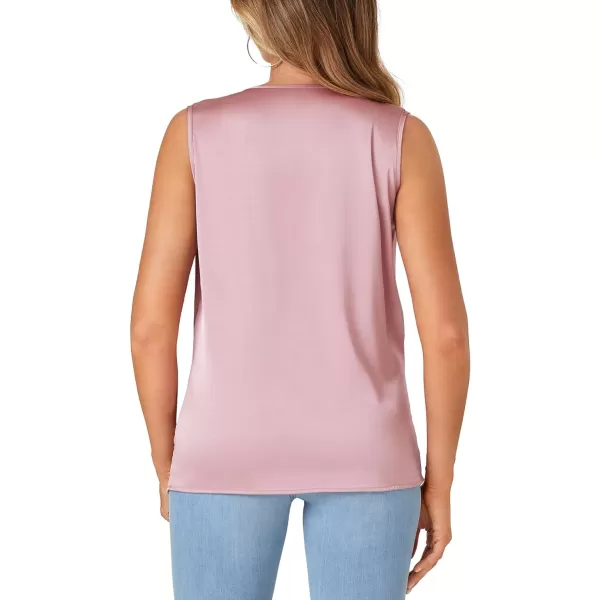 LYANER Women's Satin Wrap V Neck Ruched Sleeveless Tank Blouse Top