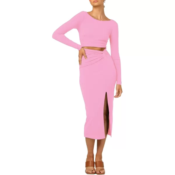 LYANER Women's Scoop Neck Cut Out Long Sleeve Split Hem Bodycon Midi Dress