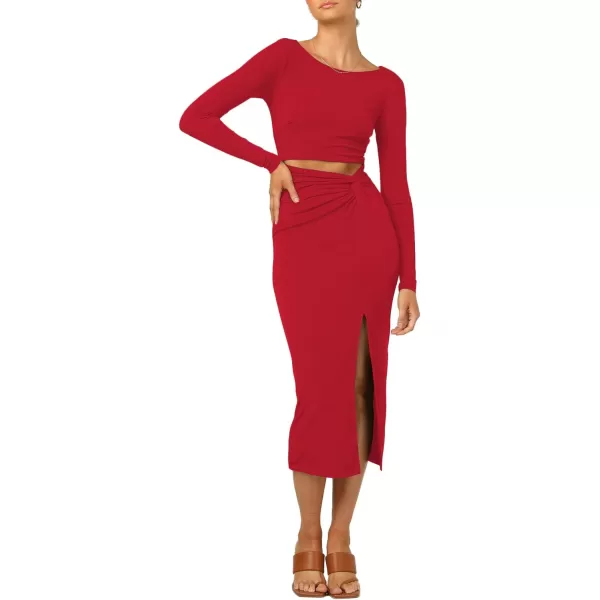 LYANER Women's Scoop Neck Cut Out Long Sleeve Split Hem Bodycon Midi Dress