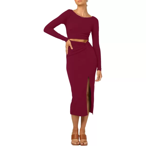 LYANER Women's Scoop Neck Cut Out Long Sleeve Split Hem Bodycon Midi Dress