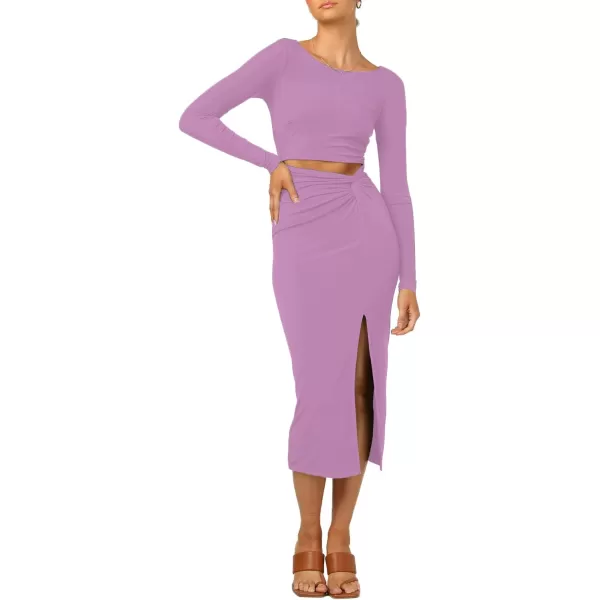 LYANER Women's Scoop Neck Cut Out Long Sleeve Split Hem Bodycon Midi Dress
