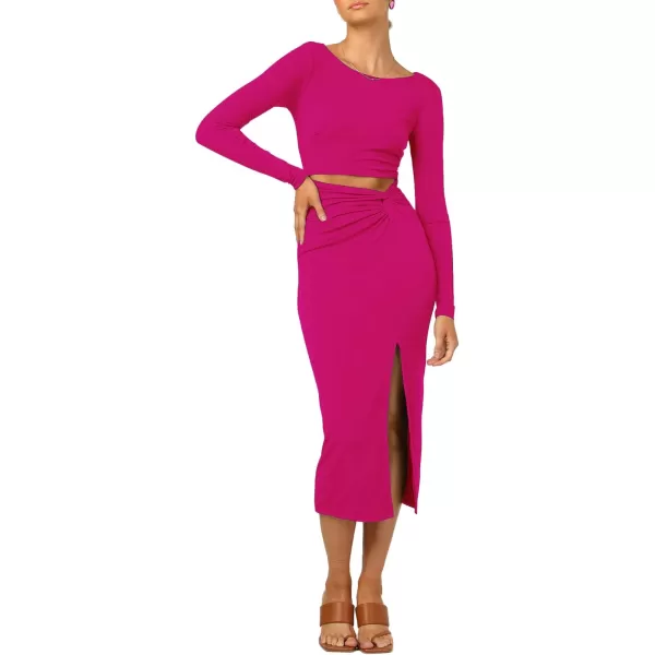 LYANER Women's Scoop Neck Cut Out Long Sleeve Split Hem Bodycon Midi Dress