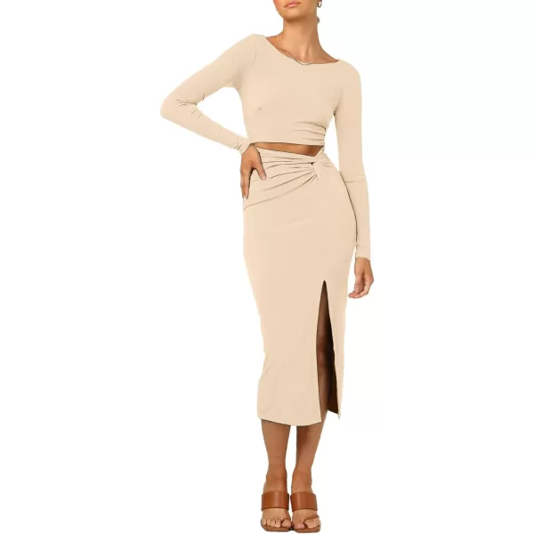 LYANER Women's Scoop Neck Cut Out Long Sleeve Split Hem Bodycon Midi Dress