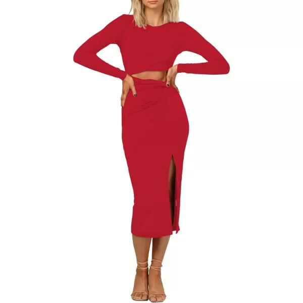 LYANER Women's Scoop Neck Cut Out Long Sleeve Split Hem Bodycon Midi Dress