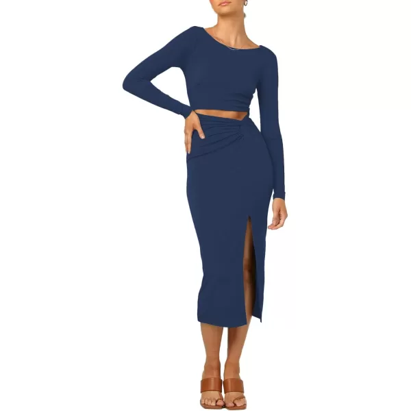 LYANER Women's Scoop Neck Cut Out Long Sleeve Split Hem Bodycon Midi Dress