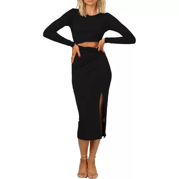 LYANER Women's Scoop Neck Cut Out Long Sleeve Split Hem Bodycon Midi Dress