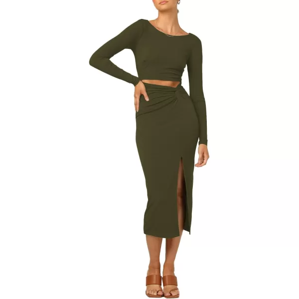 LYANER Women's Scoop Neck Cut Out Long Sleeve Split Hem Bodycon Midi Dress