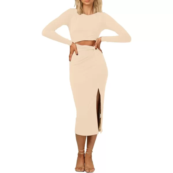 LYANER Women's Scoop Neck Cut Out Long Sleeve Split Hem Bodycon Midi Dress