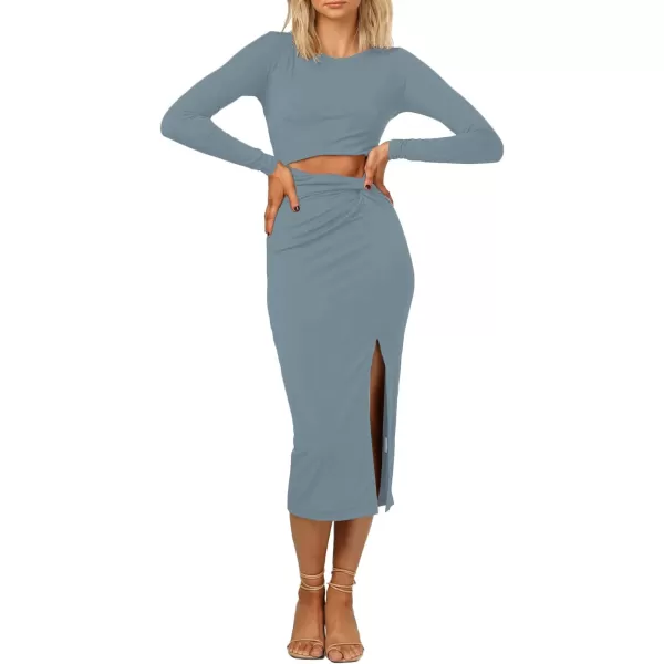 LYANER Women's Scoop Neck Cut Out Long Sleeve Split Hem Bodycon Midi Dress