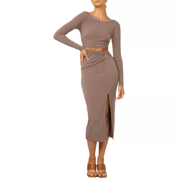 LYANER Women's Scoop Neck Cut Out Long Sleeve Split Hem Bodycon Midi Dress