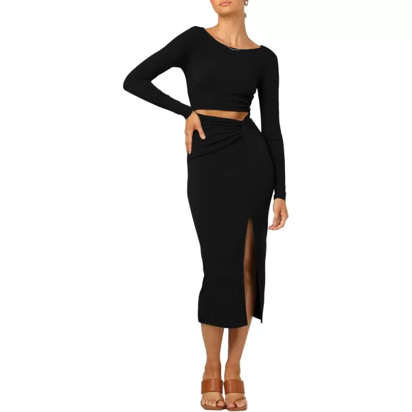 LYANER Women's Scoop Neck Cut Out Long Sleeve Split Hem Bodycon Midi Dress