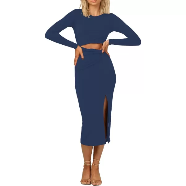 LYANER Women's Scoop Neck Cut Out Long Sleeve Split Hem Bodycon Midi Dress