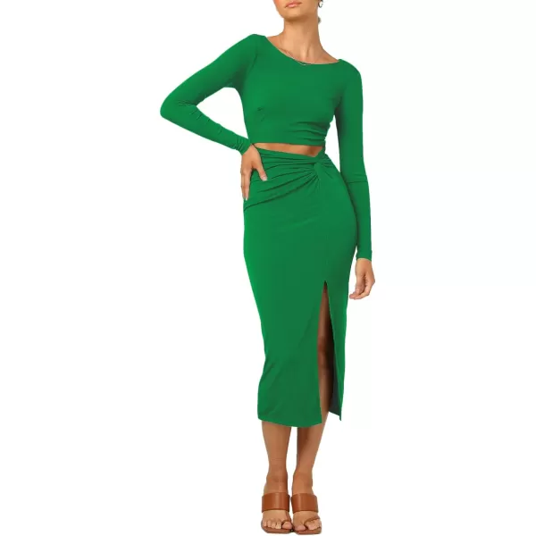 LYANER Women's Scoop Neck Cut Out Long Sleeve Split Hem Bodycon Midi Dress