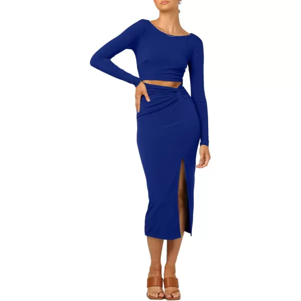 LYANER Women's Scoop Neck Cut Out Long Sleeve Split Hem Bodycon Midi Dress