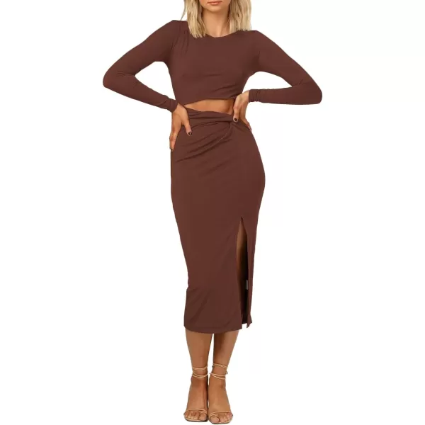 LYANER Women's Scoop Neck Cut Out Long Sleeve Split Hem Bodycon Midi Dress