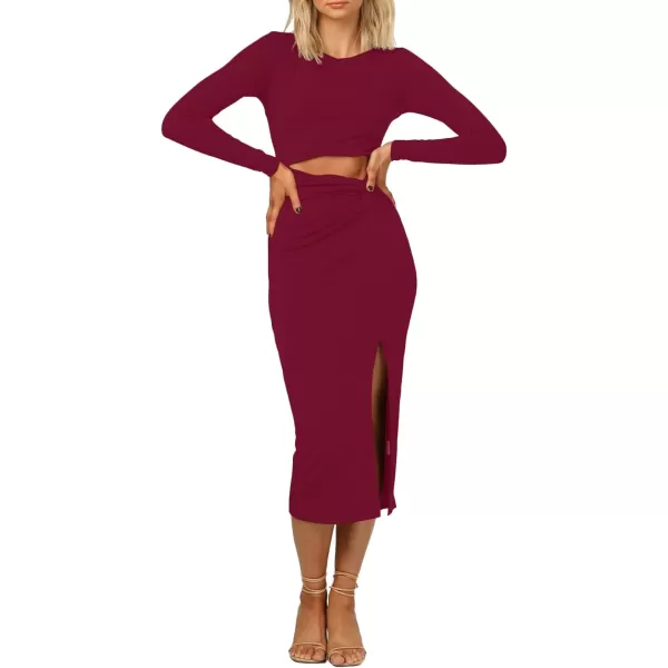 LYANER Women's Scoop Neck Cut Out Long Sleeve Split Hem Bodycon Midi Dress