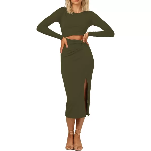 LYANER Women's Scoop Neck Cut Out Long Sleeve Split Hem Bodycon Midi Dress