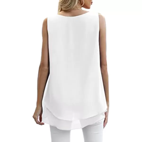 LYANER Women's Scoop Neck Sleeveless Chiffon Double Layers Solid Cami Tank Tunic Top