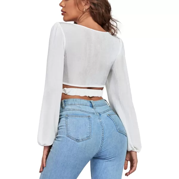 LYANER Women's Self Tie Wrap Front Criss Cross V Neck Long Sleeve Crop Top Blouse Shirt