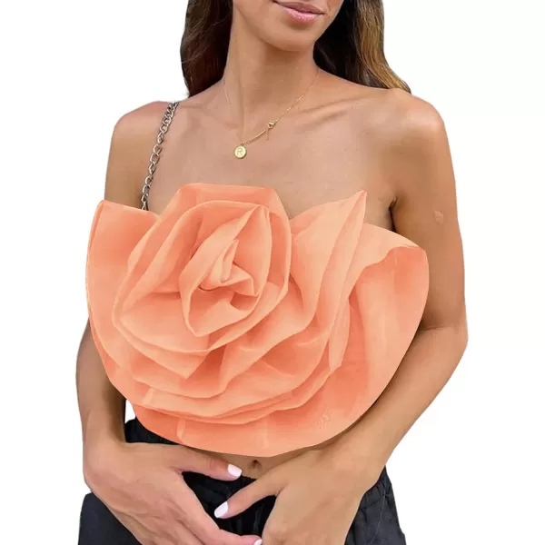 LYANER Women's Sexy 3D Flower Tube Crop Top Sleeveless Strapless Party Cami Tank