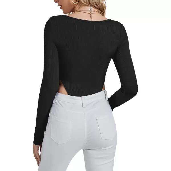 LYANER Women's Sexy Cut Out Sweetheart Neck Slim Fit Ribbed Knit Long Sleeve Bodysuit Leotard Top