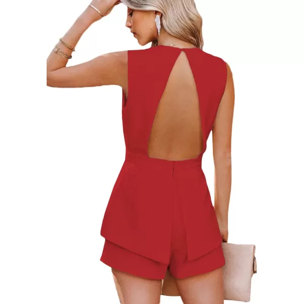 LYANER Women's Sexy Deep V Neck Sleeveless Backless Blazer Romper Short Jumpsuit