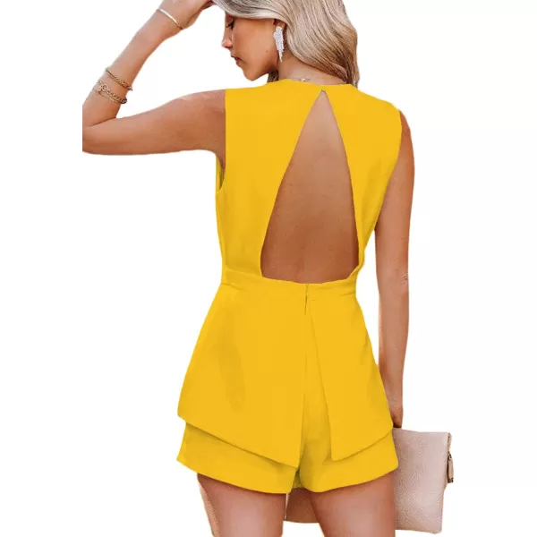 LYANER Women's Sexy Deep V Neck Sleeveless Backless Blazer Romper Short Jumpsuit