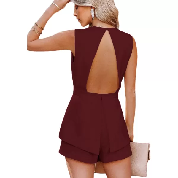 LYANER Women's Sexy Deep V Neck Sleeveless Backless Blazer Romper Short Jumpsuit