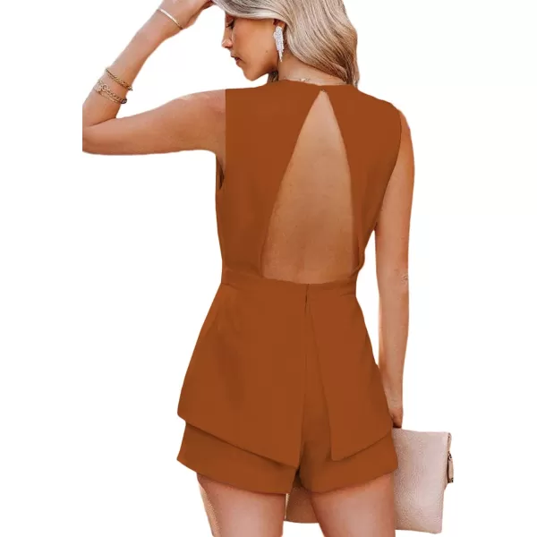 LYANER Women's Sexy Deep V Neck Sleeveless Backless Blazer Romper Short Jumpsuit