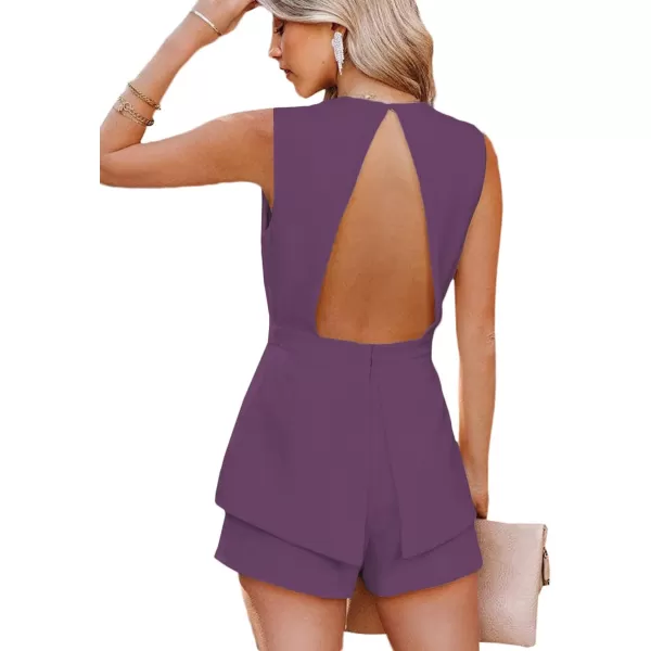 LYANER Women's Sexy Deep V Neck Sleeveless Backless Blazer Romper Short Jumpsuit