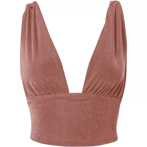 LYANER Women's Sexy Deep V Neck Slim Fitted Strap Crop Cami Tank Sleeveless Top