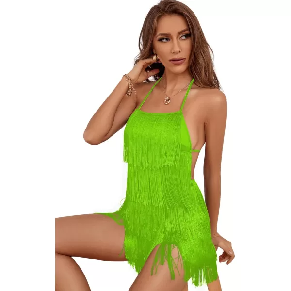 LYANER Women's Sexy Fringe Halter Waist Tie Back Sleeveless Romper Jumpsuit Playsuits
